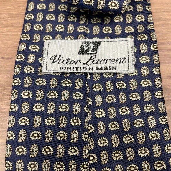 Victor Laurent Finition Main Navy Blue Paisley Silk Necktie Men Formal Accessory - Picture 4 of 7